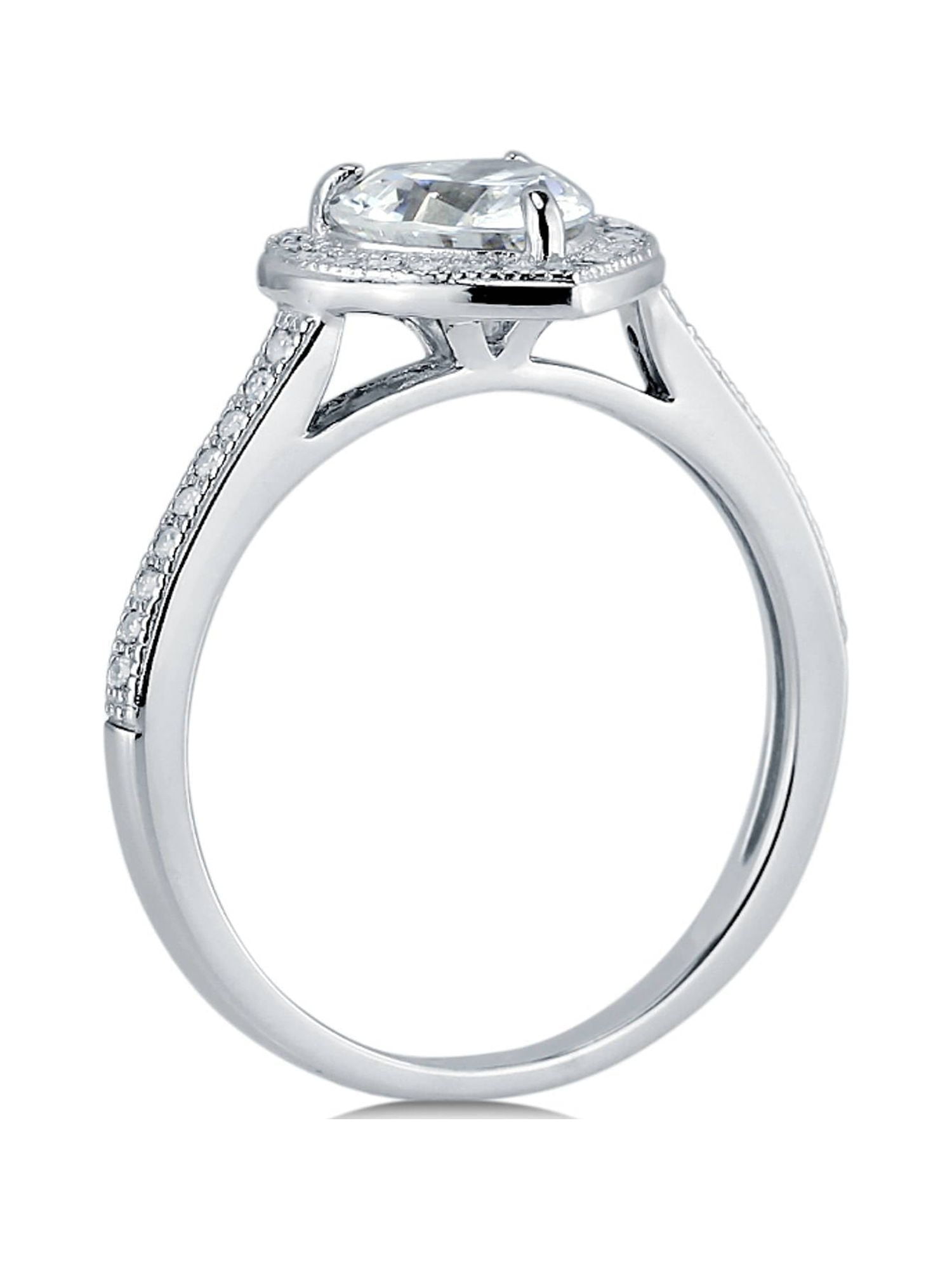 BERRICLE Sterling Silver Halo Wedding Engagement Rings Heart Shaped Cubic Zirconia CZ Heart Promise Ring for Women, Rhodium Plated Size 5.5