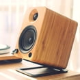 thumbnail image 2 of Tilted Desktop Speaker Stands for Large Bookshelf Speakers & Full-Size 5”-7” Studio Monitors | Supports 20 lbs | Damping Foam Padding （Black a pair）, 2 of 5