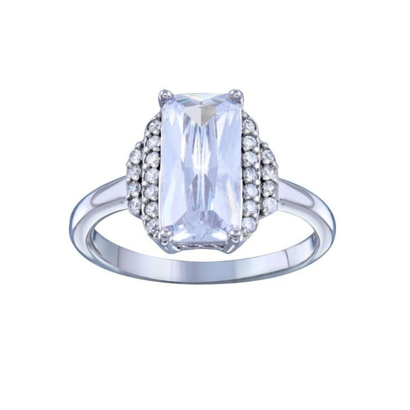 Rhodium Plated 925 Sterling Silver Rectangle Center Bridal Ring White CZ Jewelry Female Size 5