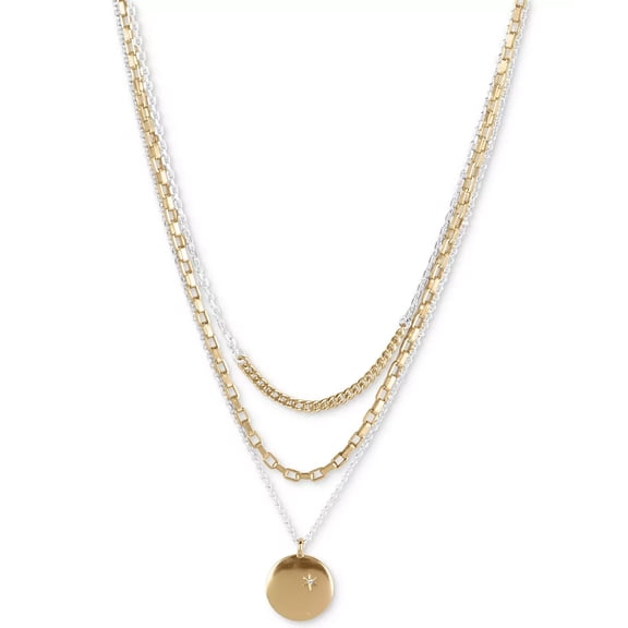 LUCKY BRAND Two-Tone Pavé Celestial-Etched Layered Pendant Necklace,