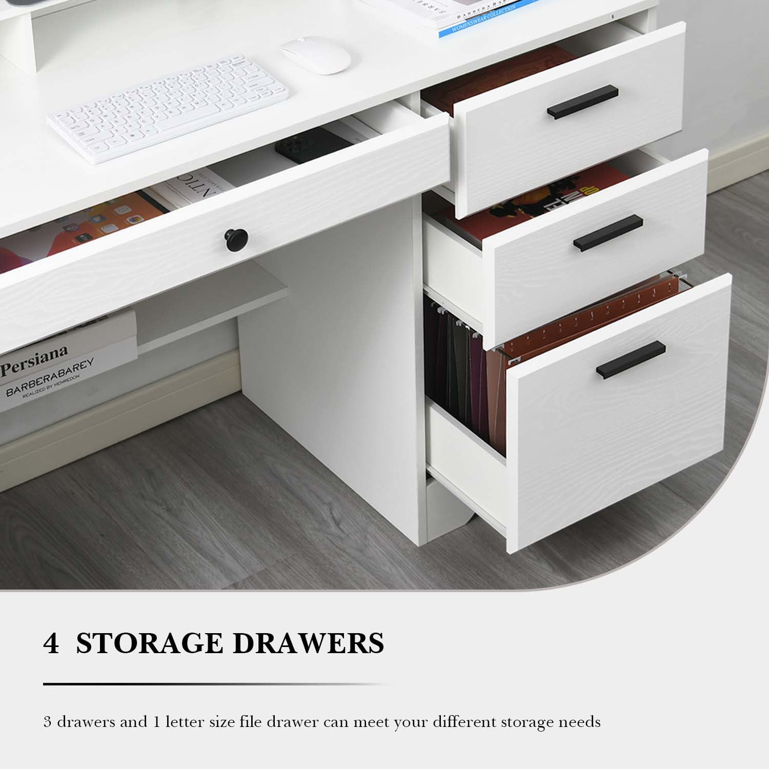 4 Ever Wooden L-Shaped Desk with Hutch & Storage, White