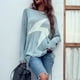 thumbnail image 4 of Suéter de mujer con elementos de agujero, cuello redondo, tejido, suave, transpirable, Top femenino para trabajar en casa, 4 of 8