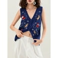 thumbnail image 3 of Women's V-neck Button Christmas Knit Vest Sleeveless Christmas Print Cardigan Tops Crochet Tank, 3 of 6