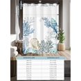 thumbnail image 6 of No Hook Shower Curtain with Snap in Liner,Ocean Coral Seashell Marine Life Waterproof Bath Curtain Double Layers with See Through Top Window,Teal White Hotel Shower Curtains 72x72in, 6 of 9