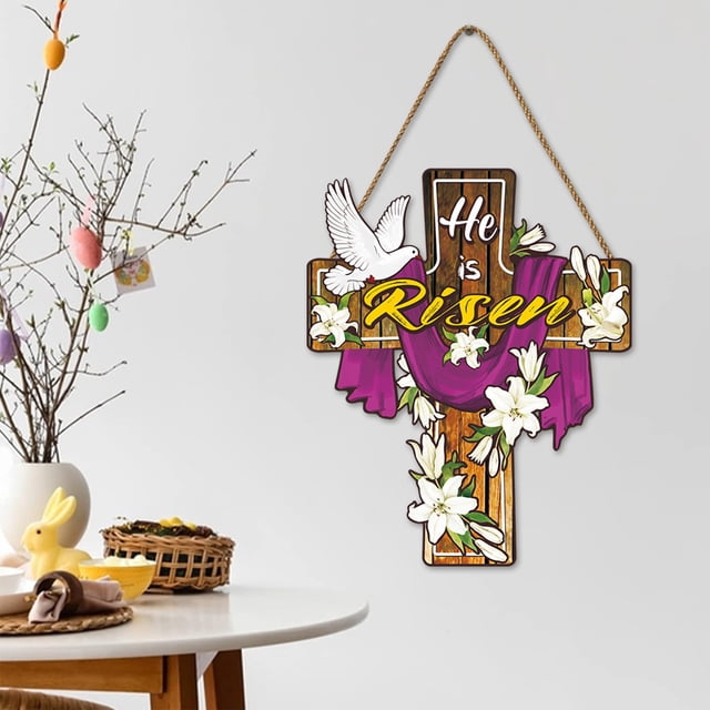 Fiudx Letrero de Bienvenida de Pascua, Corona de Madera Multicolor, Puerta Decorativa para Porche, Decoración de Temporada para Interiores y Exteriores, Perfecto para Entrada y Sala de Estar, Tamaño