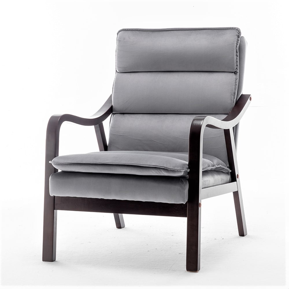 US Pride Furniture Clovis 24.8" Wide Mid-Century Modern Velvet Armchair, Gray