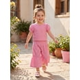 thumbnail image 6 of BemeyourBBs Toddler Baby Girl Summer Clothes 6 12 18 24 Months 2 3 4 Years Baby Girl Summer 2 Piece Outfit Puff Short Sleeve Plaid Gingham Print Shirt Tops and Elastic Waist Flare Pants Set, 6 of 9