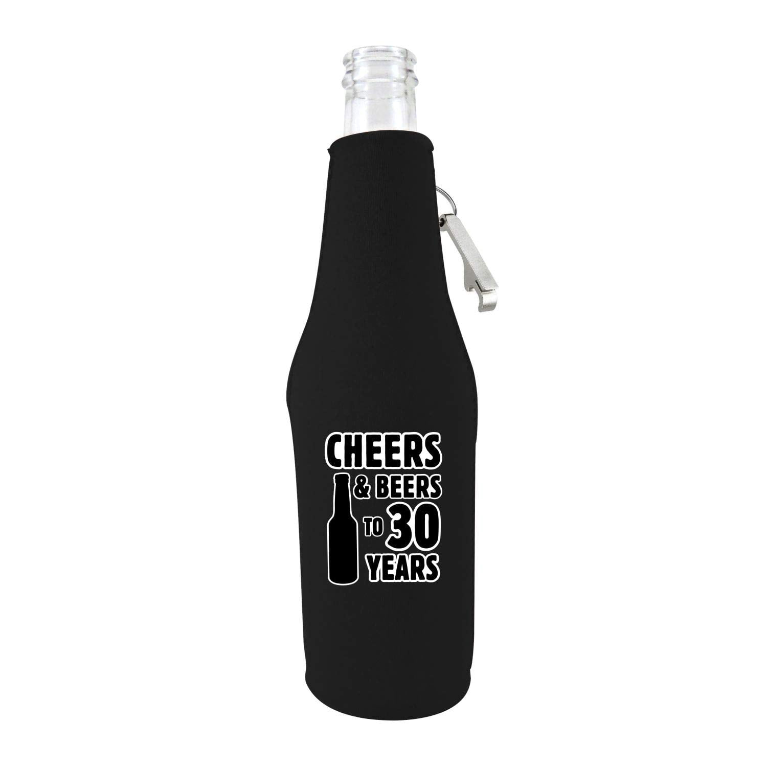 Cheers & Beers to 30 Years Beer Bottle Coolie (Black With Opener