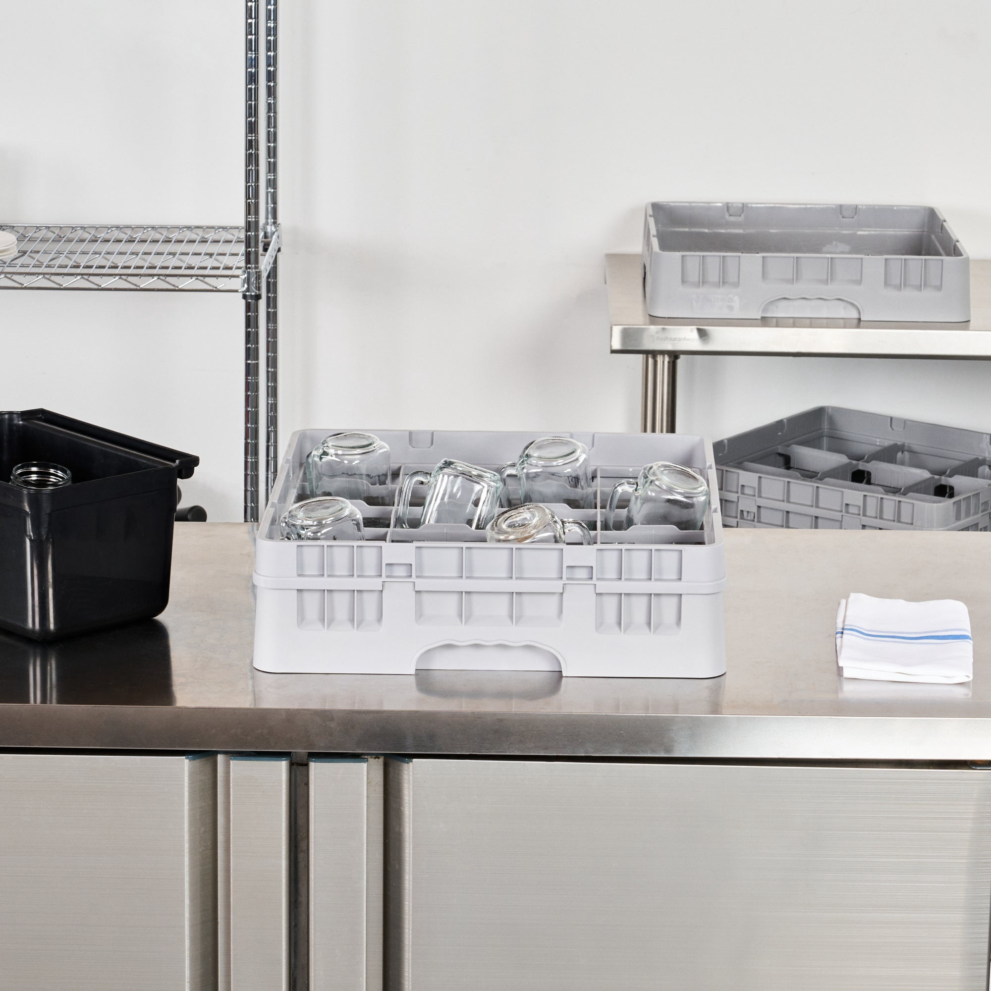 Restaurantware EXTENDER ONLY, Clean Tek Professional Half Drop Glass Rack Extender, 1 Heavy Duty Gray Polypropylene Add-On with 49 Compartments, Durable Dishwasher Extender, Rack Sold Separately