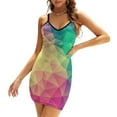 thumbnail image 2 of Abstract Polygon Multi Color Cubism Low Poly Pride Lgbt Design Square Neck Dress Sweet Summer Dress Women Elegant Halter Print, 2 of 4