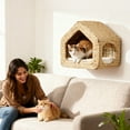 thumbnail image 2 of Wall Mounted Cat House, Cat Wall Furniture, Cat Wall Shelf with Washable Cushion, Natural, 2 of 6