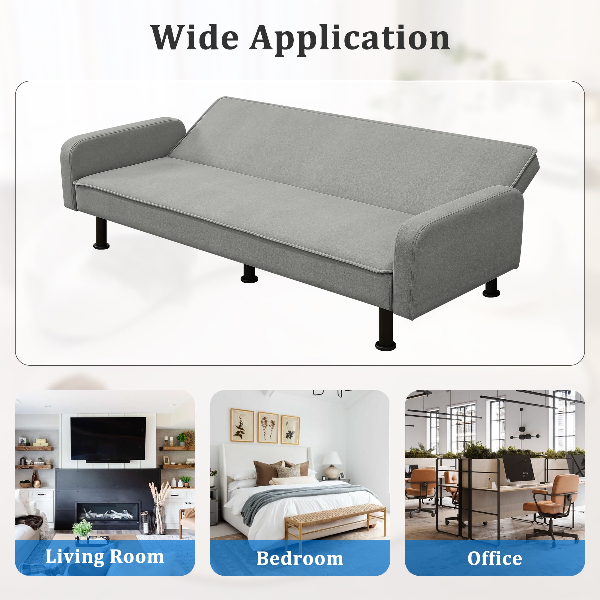 Kadyn Futon Sofa Bed, Convertible Futon for Living Room, Futon Sleeper Sofa, Grey Kadyn Futon Sofa Bed, Convertible Futon for Living Room, Futon Sleeper Sofa, Grey