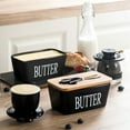 thumbnail image 5 of Nordic Style Ceramic Butter and Cheese Keeper Box with Wood Lid & Butter Knife | 16.8x9.4x8.4 cm White or Yellow Kitchen Storage Jar for Countertop, 5 of 6