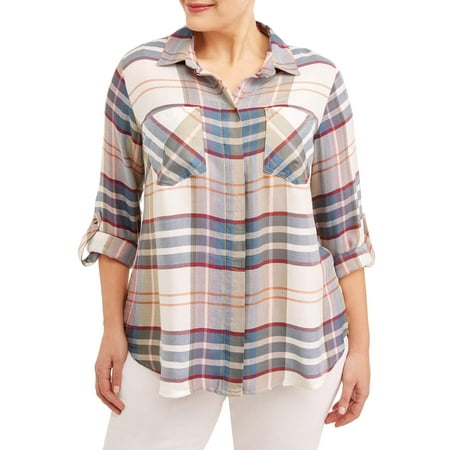 Multi Plaid Shirt - Women's Plus Sized Plaid Blouse
