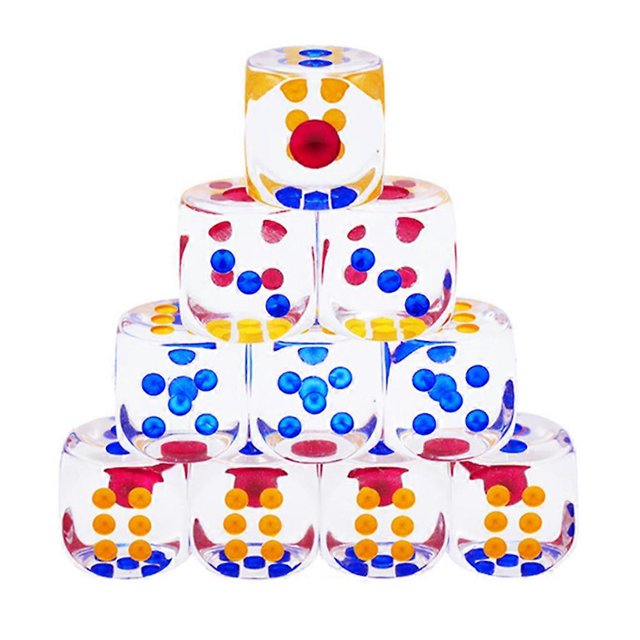 10 dados acrílicos transparentes de 6 caras de colores para juegos de póquer de casino, 14 mm
