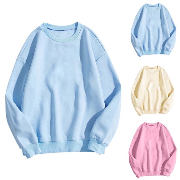 Oversized Crewneck Sweatshirt for Women Solid Color Trendy Round Neck Long Sleeve Sweatshirt Soft Workout Casual Fall Basic Pullover Tops