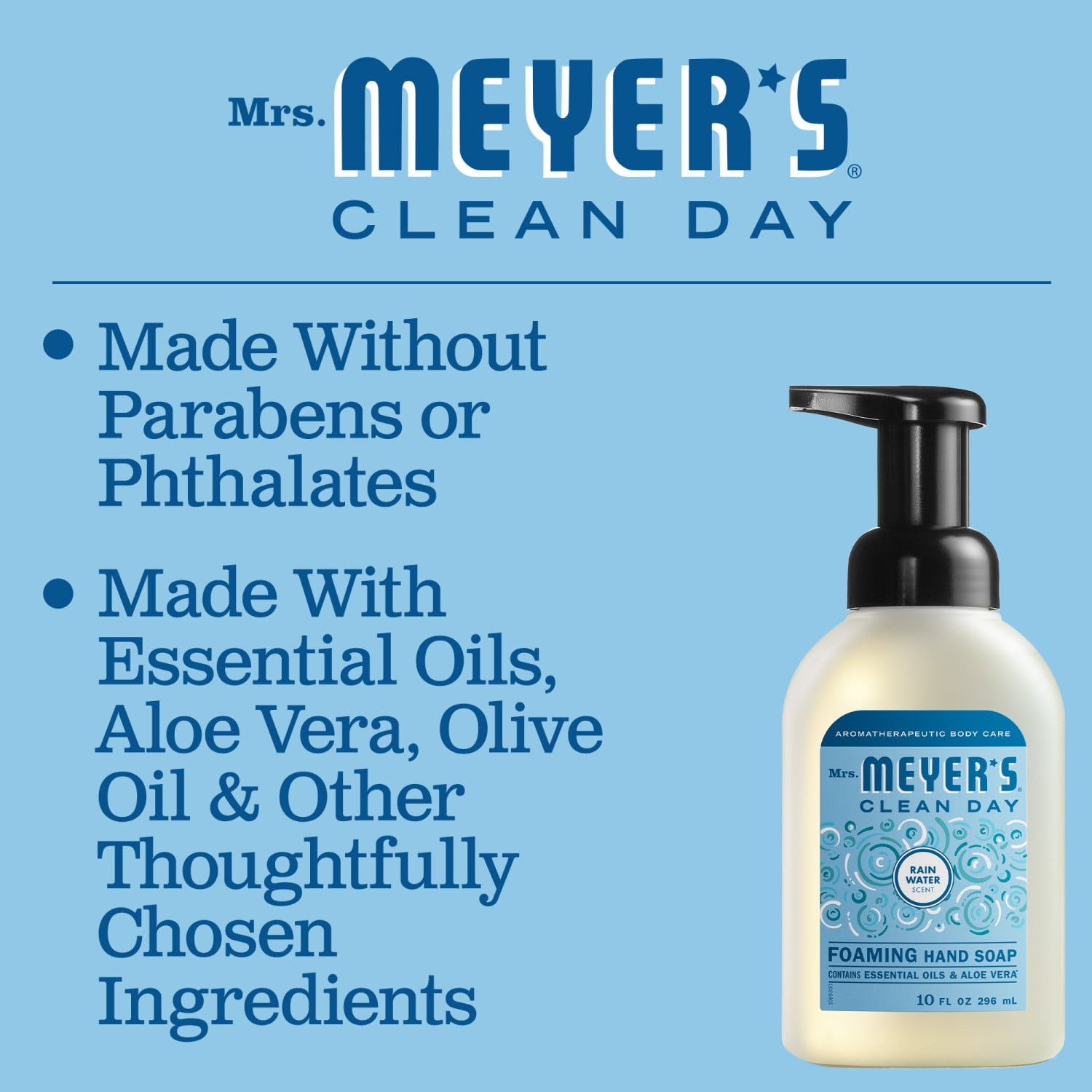 Mrs. Meyer's Clean Day Foaming Hand Soap, Rain Water Scent, 10  fl oz Bottle