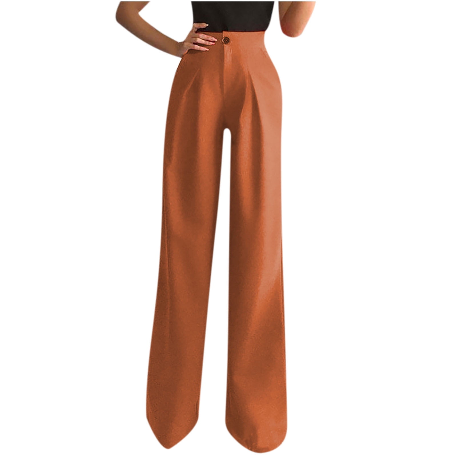COBKK Full Length Pants Dress Pants Womens Fashion Summer Solid Casual  Button Pocket Elastic Waist Long Pants Womens Pants Plus Brown Fitting  Formal