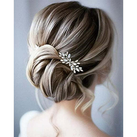 Opal Crystal Bride Wedding Hair Comb Silver Rhinestone Bridal Side Comb Gem Hair Piece Hair Accessories for Women and Girls
