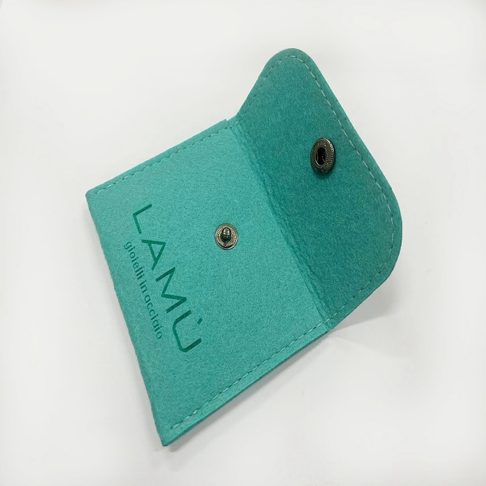 Portable Felt Cloth Jewelry Storage Bags Jewelry Gift Pouches with Iron Snap Button Rectangle with Logo Medium Turquoise 7.6x9.4cm DIY
