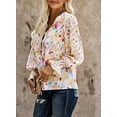 thumbnail image 6 of DOKOTOO Blouse for Women Casual V Neck Boho Floral Printed Long Sleeve Drawstring Tops Chiffon Shirts Pink XL, 6 of 13