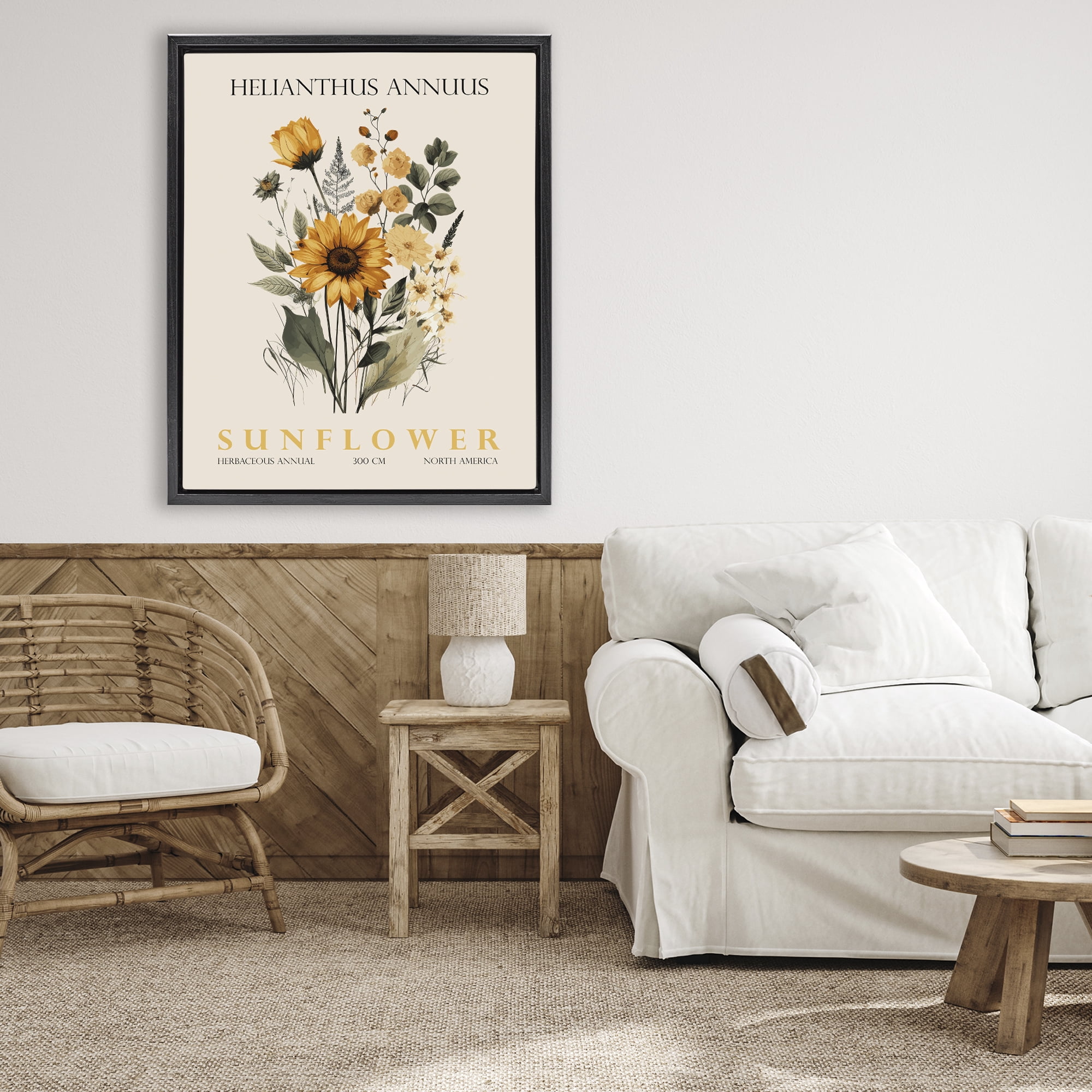 Stupell Industries Natural Sunflower Bundle Black Framed Floater Canvas Wall Art, design by Christopher Giampietro