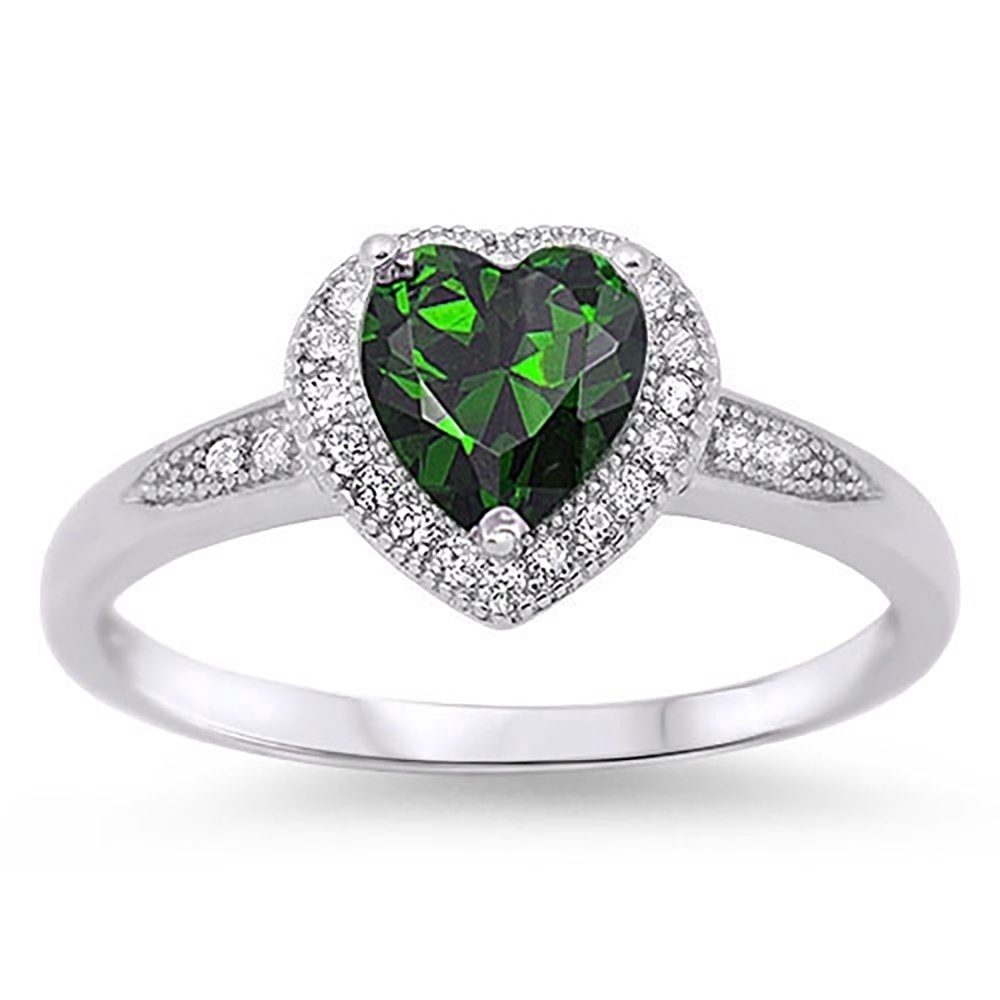 DTLA Fine Jewelry DTLA Halo Style Heart Cut Created Emerald Promise Solitaire Ring .925