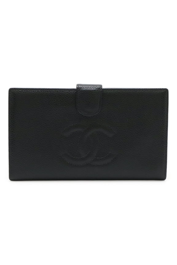 Pre-Owned CHANEL Coco Mark Long Wallet, Caviar Leather, Black, A13498
