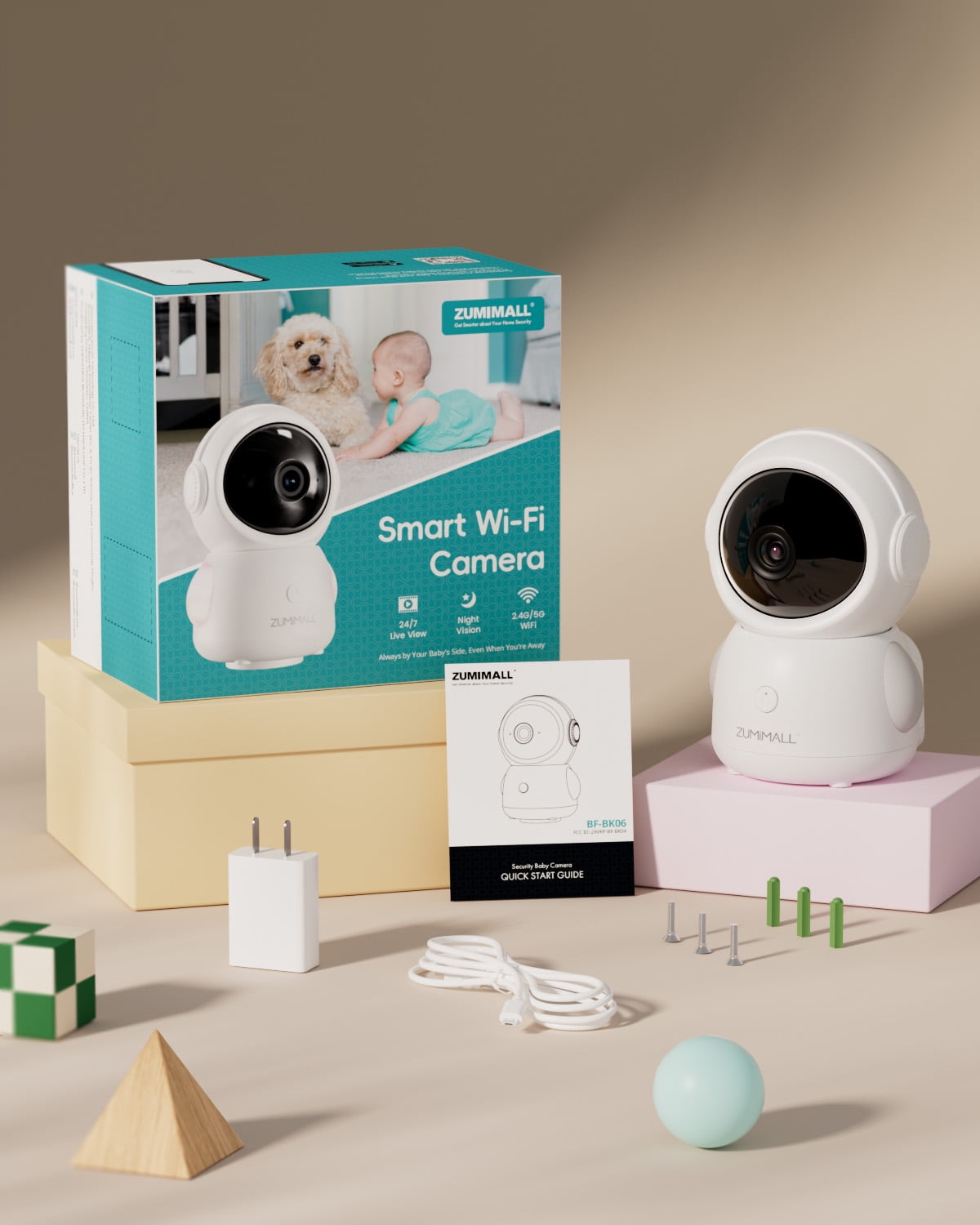 ZUMIMALL 5G Baby Monitor, 2K Indoor Security Camera with Baby Cry Detection, One-Click Call, Auto Tracking, Support Alexa