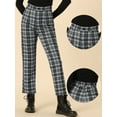 thumbnail image 2 of DARING DIVA Women's Plaid Trousers Button Tartan Check Work Pants M Black White, 2 of 5