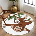thumbnail image 3 of Brown Cute Monkey Large Area Rugs for Bedroom Living Room, Soft Non Slip Carpet Bedside Rug, Playing Funny Animal on Branch Round Floor Cover Kitchen Accent Rug 7' for Dining Room/Office, 3 of 9