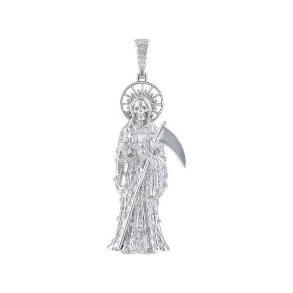 La Santa Muerte Necklace 925 Sterling Silver Pendant with 030 Cable Chain, 20 Inch