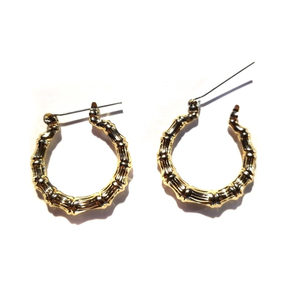 Small Bamboo Hoop Earrings Gold Plated 1 inch Hoop Earrings