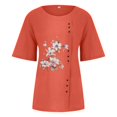 thumbnail image 4 of EHTMSAK Women Long Button Up Shirt Women's T-Shirts Size 5x Summer Ladies Short Sleeve Shirt Clearance Crew Neck Plus Size Dressy Tops for Women Cotton Linen Dressy Blouses Plus Size Orange M, 4 of 5