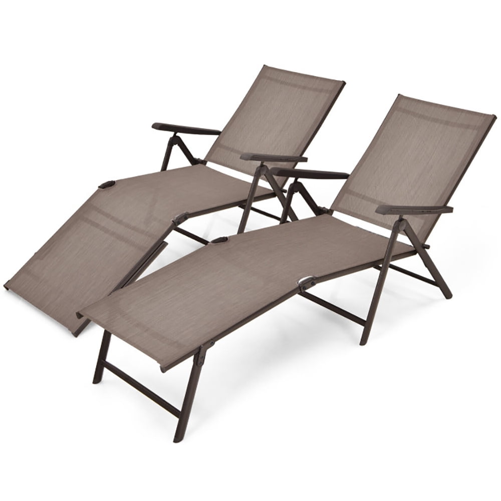 Aimee Lii 2 Pieces Foldable Chaise Lounge Chair with 2-Position Footrest, Patio Loungers, Brown