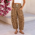 thumbnail image 2 of Stralyhd Leopard Barrel Pants for Women Baggy Drawstring Wide Leg High Waisted Linen Trousers Casual Cheetah Print Summer Leisure Going Out Pants Brown L, 2 of 8