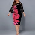 thumbnail image 2 of Robe pour Femmes Décontractée Femmes Décontractée Imprimé Gaze à Empiècements Ample Manches Trois Quarts Col Rond Robe, 2 of 8