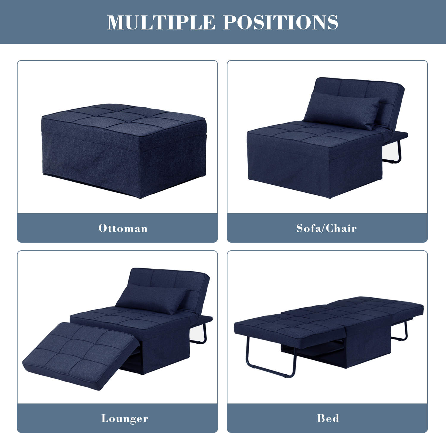Ainfox 4-in-1 Convertible Ottoman Sofa Bed, Blue photo 6