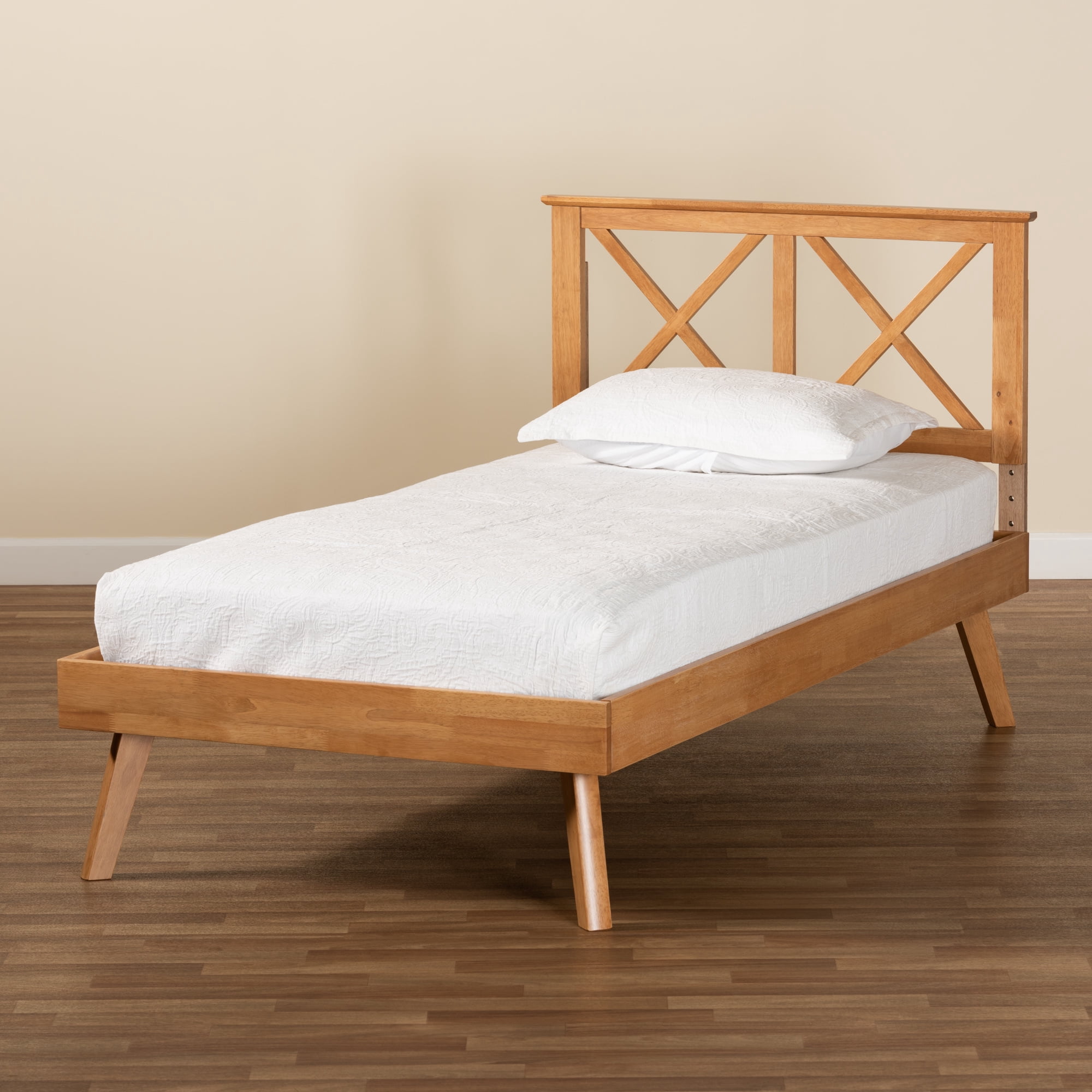 Baxton Studio Galvin Contemporary/Modern Rubberwood Adjustable Platform Bed, Twin, Brown