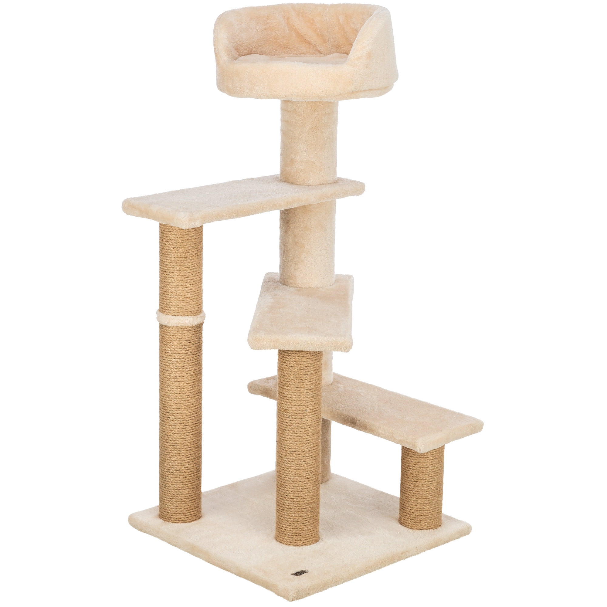 TRIXIE Tulia Senior Plush & Sisal 4-Level 40.2" Cat Tree, Scratching Posts & Bed, Beige