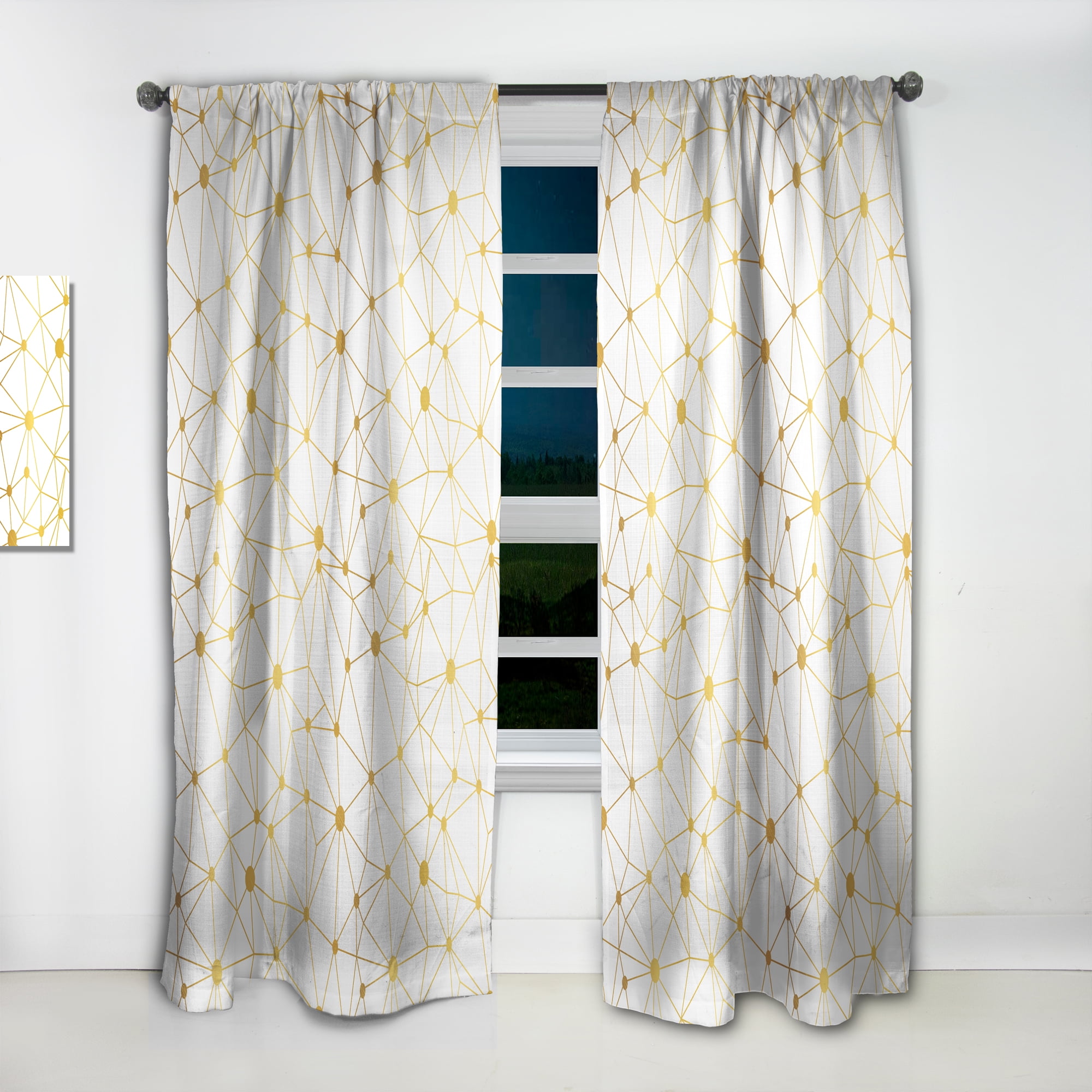Designart 'Golden Lines Grid I' Mid-Century Modern Curtain Panel