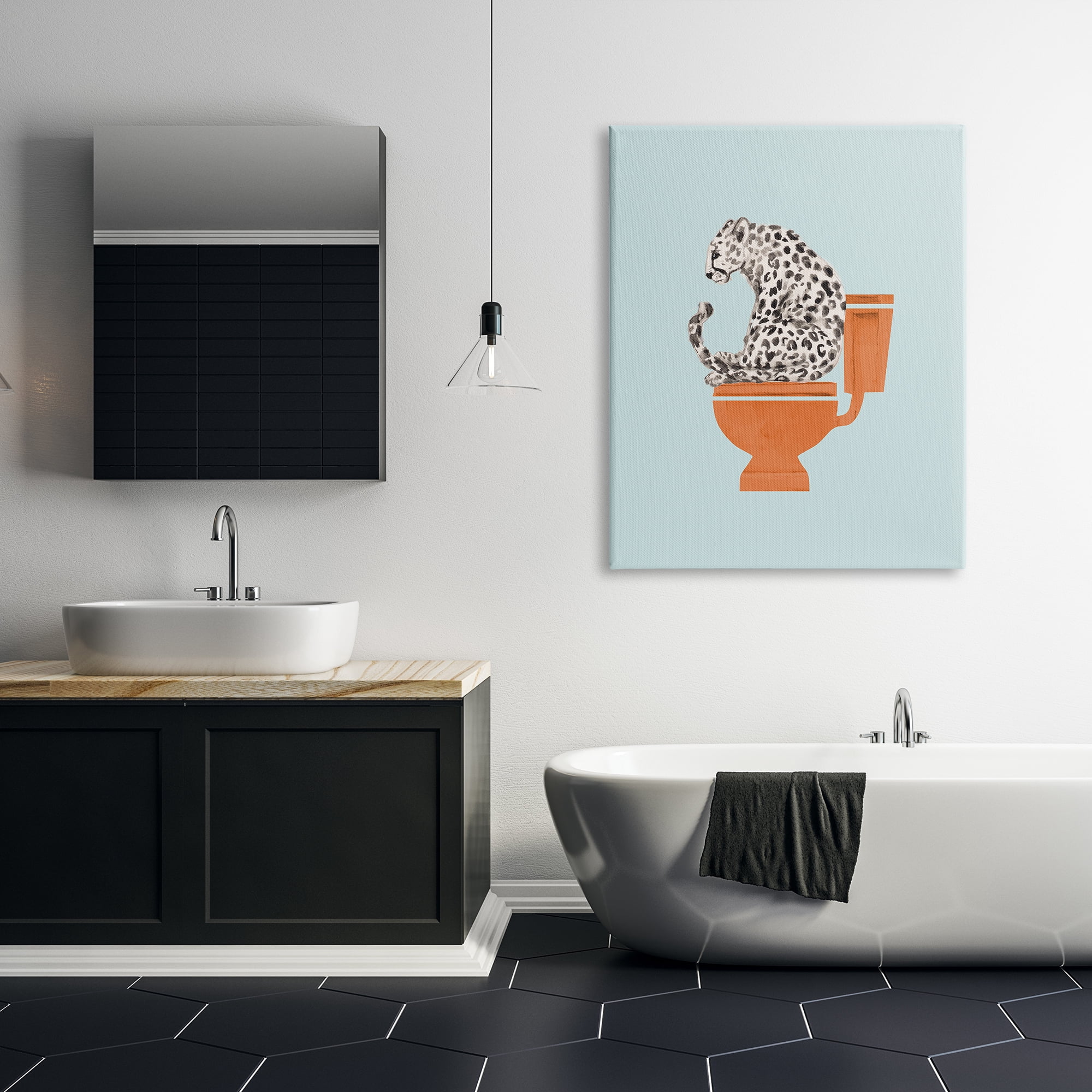Stupell Industries Cheetah on Bathroom Toilet Animals & Insects Painting Gallery Wrapped Canvas Print Wall Art, 36 x 48