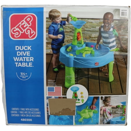 Step 2 Duck Dive Water Table, Outdoor Kids Water Sensory Table with Water Tower, Ages 18-72 Months, 5 Piece Water Toy Accessories, Multicolor