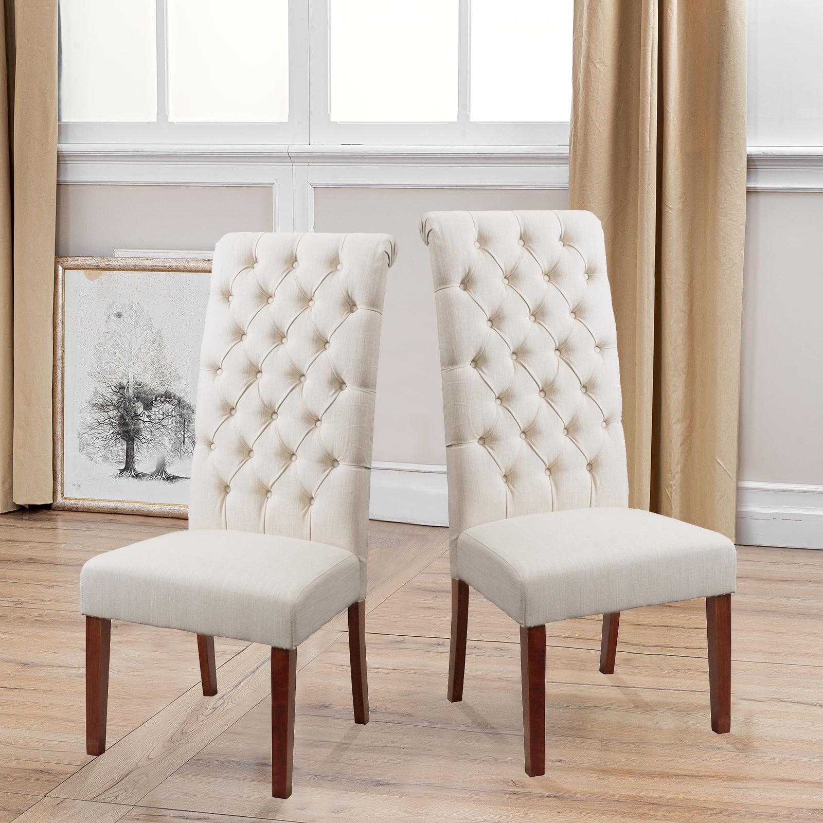 Kadyn Contemporary Fabric High Back Dining Chairs Set of 2, Upholstered Kitchen Side Chair for Dining Room, Modern Dinner Chairs with Wood Legs, Natural Kadyn Contemporary Fabric High Back Dining Chairs Set of 2, Upholstered Kitchen Side Chair for Dining Room, Modern Dinner Chairs with Wood Legs, Natural