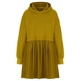 thumbnail image 4 of Baggy Long Sleeve Hoodie Sweatshirt Mini Dress Pleated Plain Cute Pullover Hooded Fall Sports Babydoll Short Dress (Small, Yellow), 4 of 5