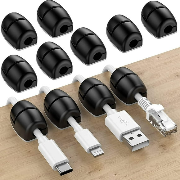 Barrel Cable Holders - Set of 11, Sticky Cord Organizer Clips for Desktop and Bedside