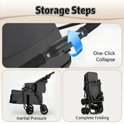 Puedo Double Pet Stroller for Small Cats and Dogs, Foldable Kittens Puppies Travel Strolling Cart with 2 Carriages, Lockable Wheels, Black