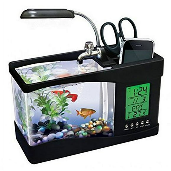 ATC? Mini Lampe USB Aquarium de Bureau Aquarium de Poissons avec Horloge à LED