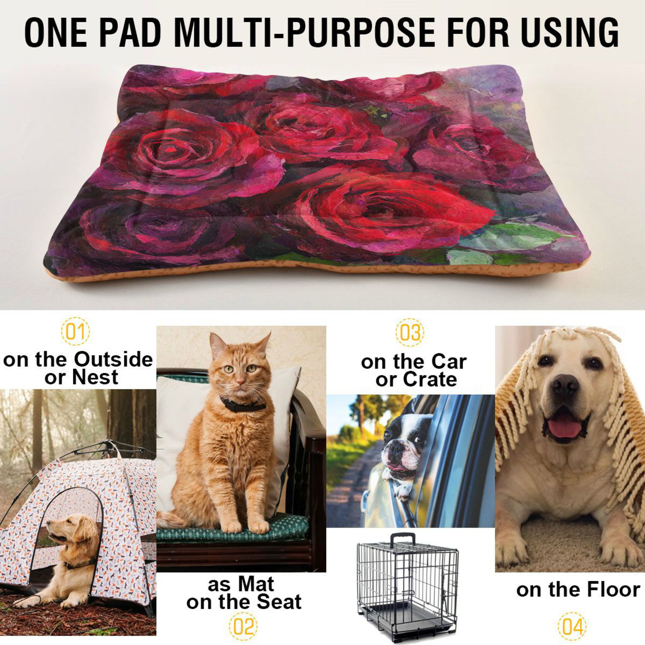 Qxltty Deep Red Roses Ped Pad Wear-resistant and Hard to Bite Through Sleeping Pad for Small Medium Large Dogs Winter Pet Bed 36×24in