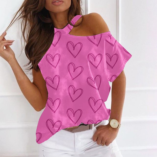 Fiudx Ofertas de La Semana Mujer Verano Cuello Redondo Manga Corta Estampado Sin Tirantes Camiseta Tops Blusas